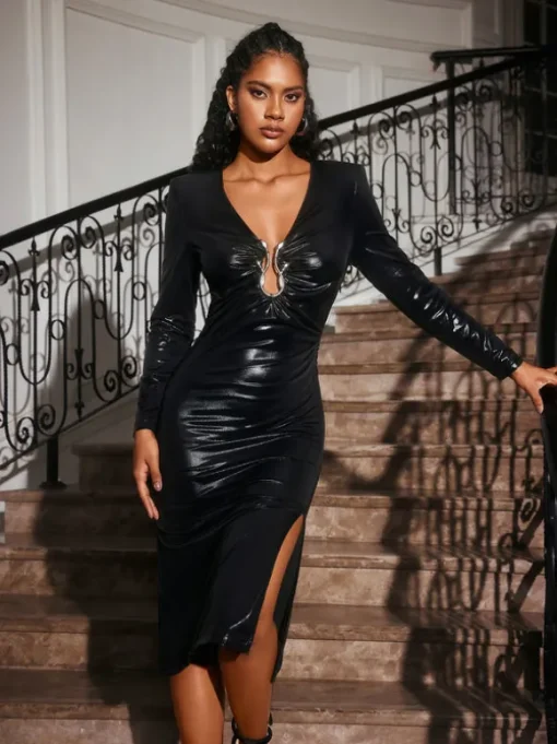 Abeje V Neck Snake Midi Dress