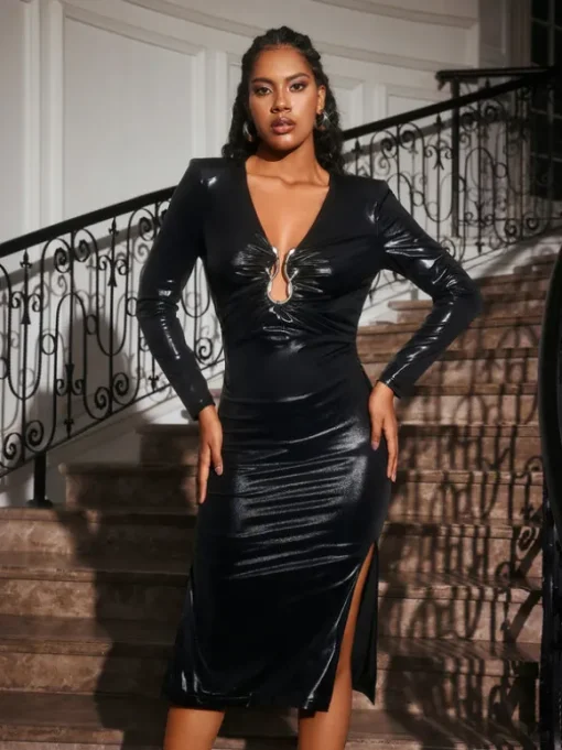 Abeje V Neck Snake Midi Dress