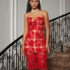 Achsa Strapless Flower Embroidered Midi Dress