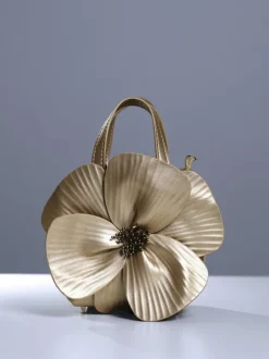 Acsah Leather Flower Bag In Gold