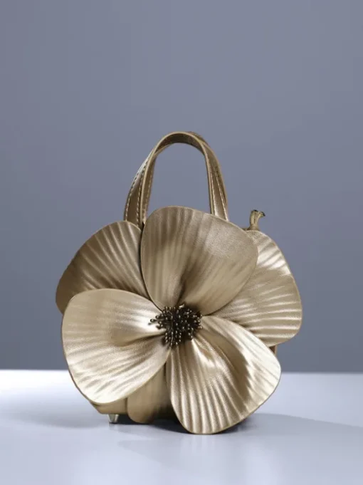 Acsah Leather Flower Bag In Gold