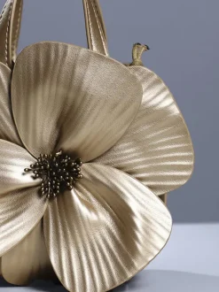 Acsah Leather Flower Bag In Gold