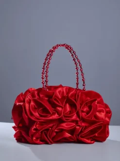 Adahy Flower Satin Bag In Red