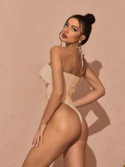 Addy Halterneck Cutout Embellished Swimsuit In Pink