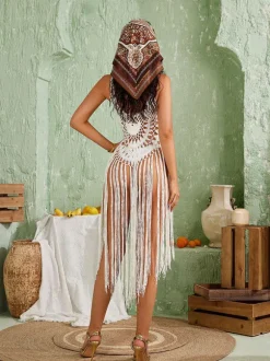 Adelbert Knit Fringe Cover Up Dress