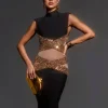 Adena High Neck Rhinestone Bandage Maxi Dress