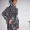 Adira Long Sleeve Rhinsetone Embellished Mini Dress