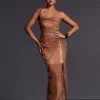 Adler One Shoulder Lace Mesh Midi Dress
