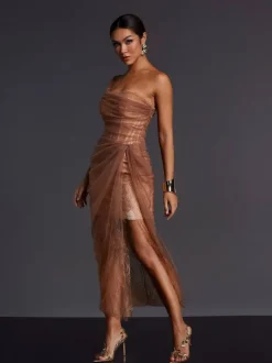 Adler One Shoulder Lace Mesh Midi Dress