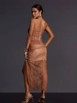 Adler One Shoulder Lace Mesh Midi Dress