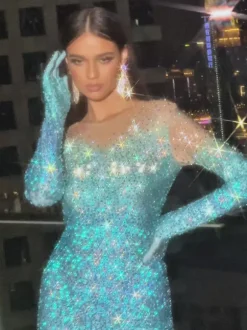 Adonis Ombre Rhinestone Gloves Jumpsuit