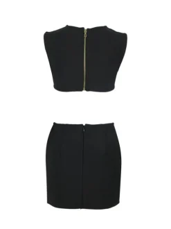 Adrien Floral Crystal Crop Bandage Skirt Set