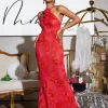 Aedin Halterneck Flower Maxi Dress In Red