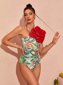 Aether Flower Printed Swimwear Two Piece Set