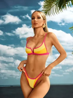 Agaton Stripe Bikini Two Piece Set In Orange