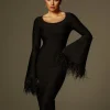 Ailyn Round Neck Feather Bandage Midi Dress
