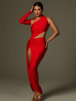 Aislyn One Shoulder Cutout Split Maxi Dress
