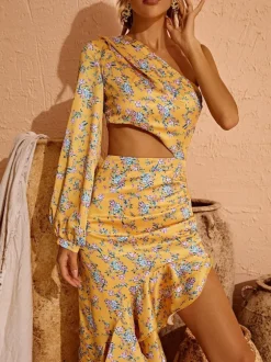 Aiyana One Shoulder Floral Maxi Dress In Yellow
