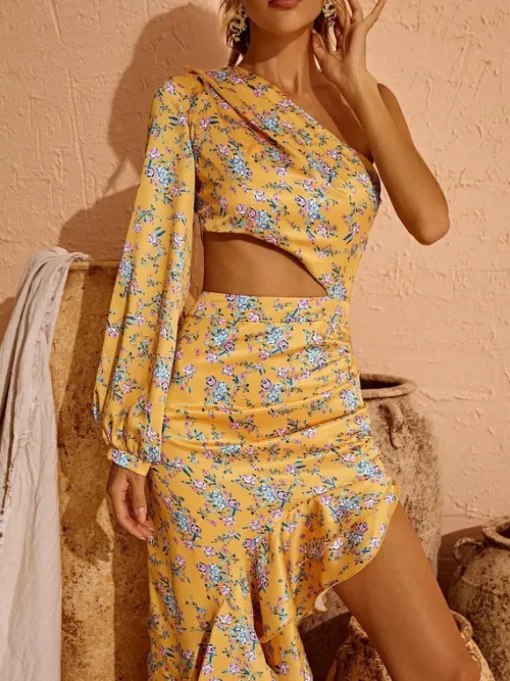 Aiyana One Shoulder Floral Maxi Dress In Yellow