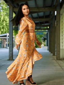 Aiyana One Shoulder Floral Maxi Dress In Yellow