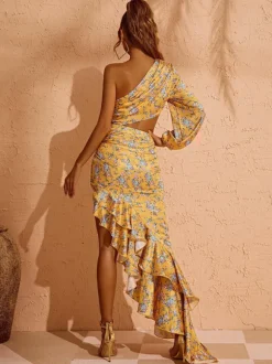 Aiyana One Shoulder Floral Maxi Dress In Yellow