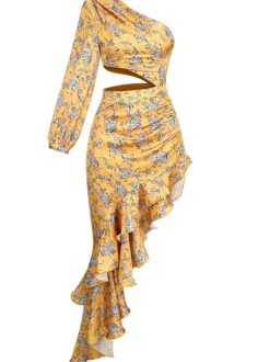 Aiyana One Shoulder Floral Maxi Dress In Yellow