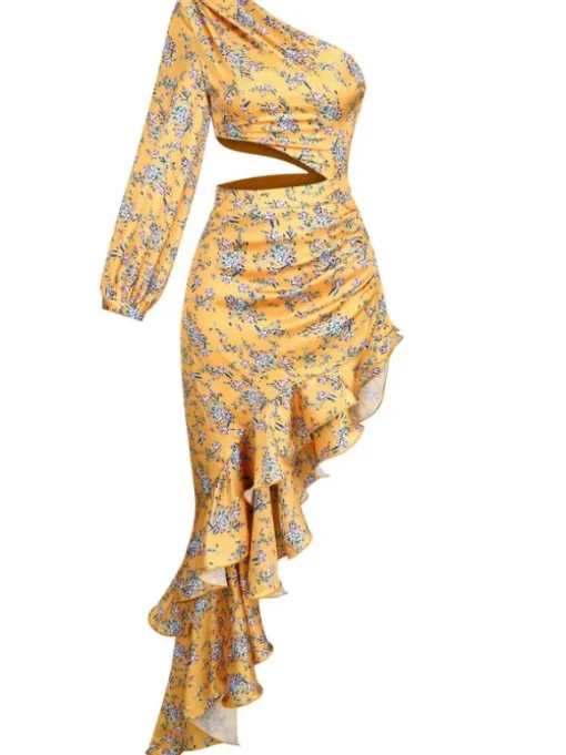 Aiyana One Shoulder Floral Maxi Dress In Yellow