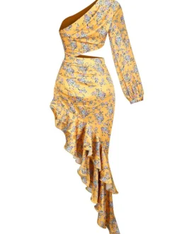 Aiyana One Shoulder Floral Maxi Dress In Yellow