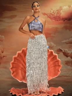 Ajda Halterneck Crystal Chainmail Top