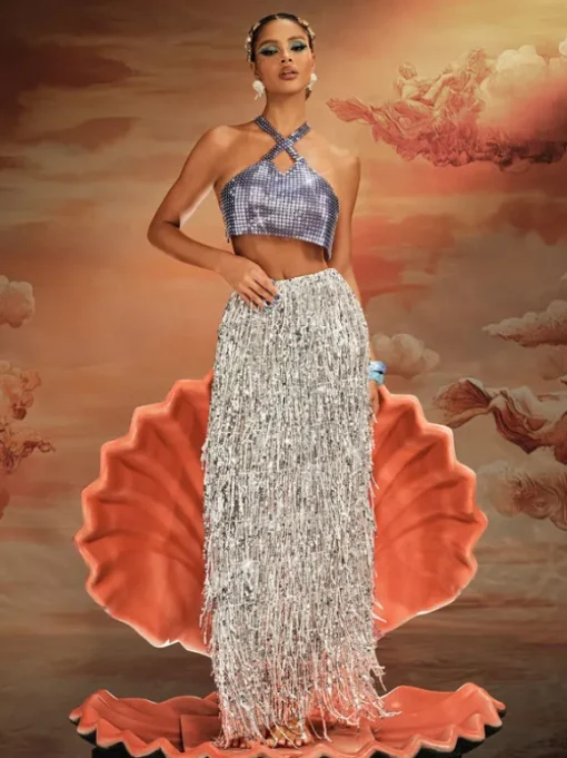 Ajda Halterneck Crystal Chainmail Top