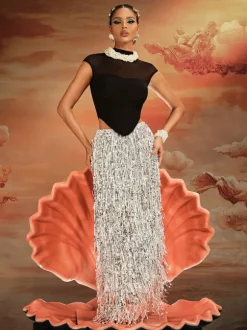 Ajmal Sequin Fringe Skirt Set