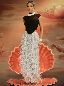 Ajmal Sequin Fringe Skirt Set