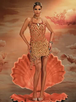 Akay Gemstone Beaded Fringe Dress