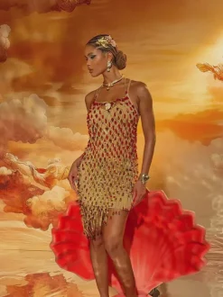 Akay Gemstone Beaded Fringe Dress