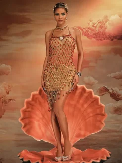 Akay Gemstone Beaded Fringe Dress