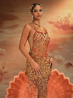 Akay Gemstone Beaded Fringe Dress