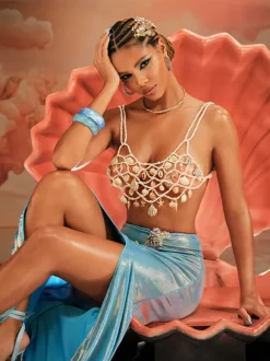 Akikta Seashell Pearl Beaded Bralette