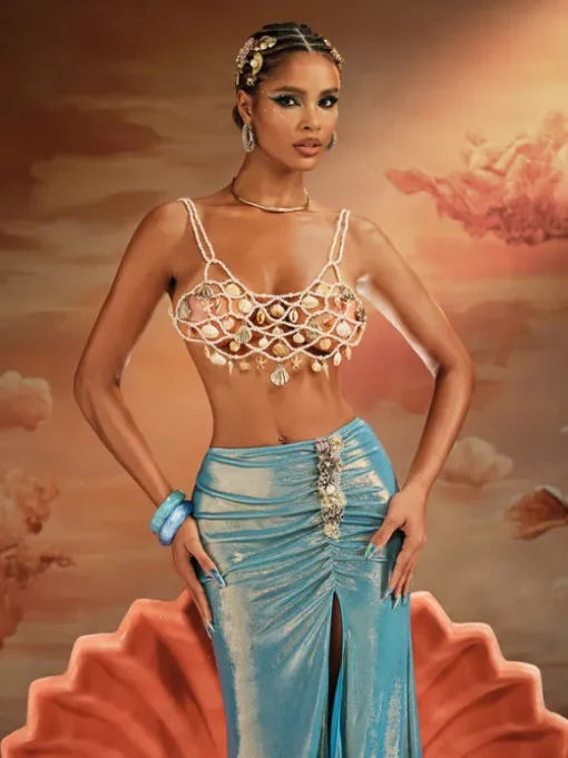 Akikta Seashell Pearl Beaded Bralette