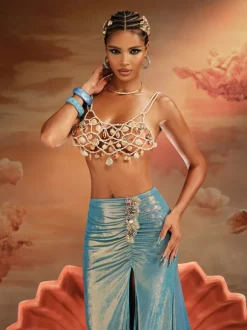 Akikta Seashell Pearl Beaded Bralette