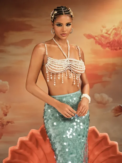 Akram Fringe Pearl Beaded Bralette