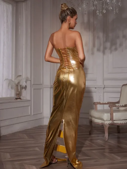 Aksel Strapless Corset Chain Wrapped Maxi Dress
