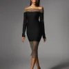 Akuna Off Shoulder Crystal Bandage Midi Dress