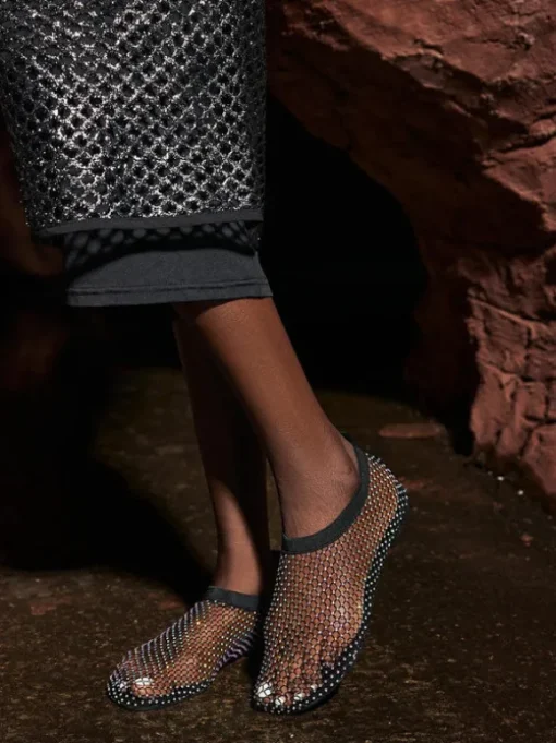 Alani Rhinestone Fishnet Flat In Black