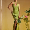 Alara Halterneck Flower Ruffle Maxi Dress In Green