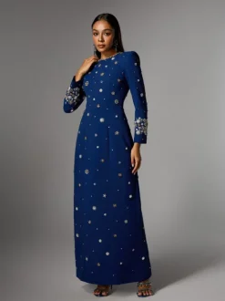 Alary Long Sleeve Rhinestone Maxi Dress