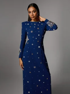 Alary Long Sleeve Rhinestone Maxi Dress