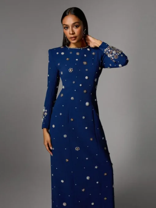 Alary Long Sleeve Rhinestone Maxi Dress