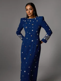 Alary Long Sleeve Rhinestone Maxi Dress
