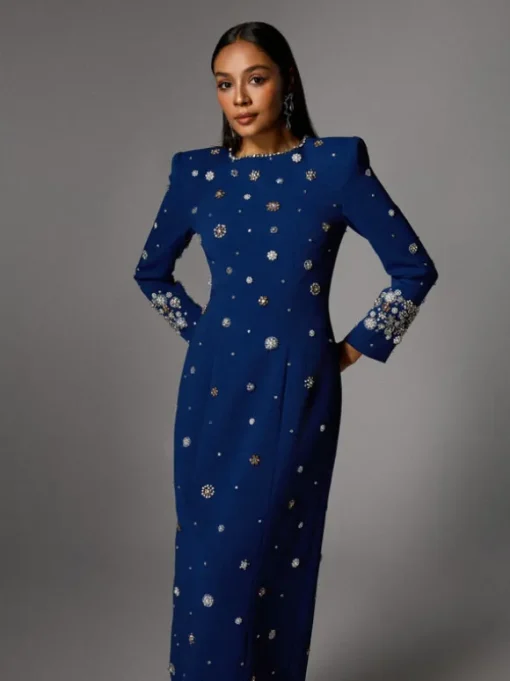 Alary Long Sleeve Rhinestone Maxi Dress