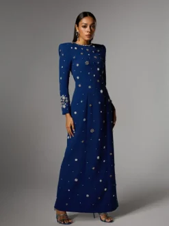 Alary Long Sleeve Rhinestone Maxi Dress